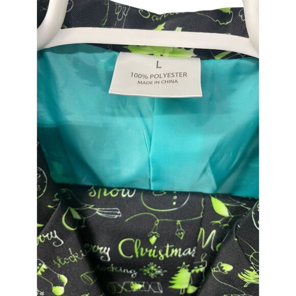 Mens Christmas Holiday Suit Blazer Pants Tie Black Green Festive L Polyester - Picture 3 of 4